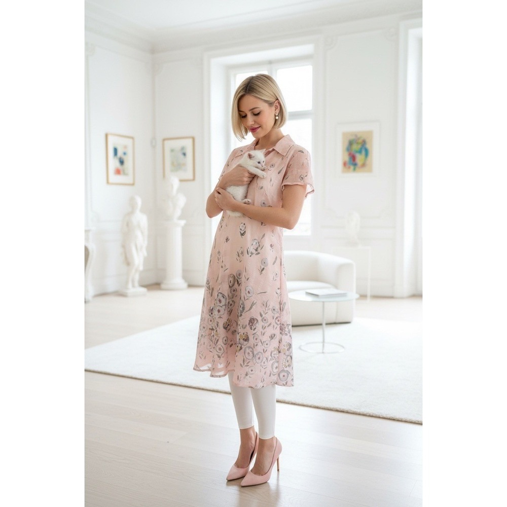 Pink Floral Midi Tie Back Tea Dress‎ M-L Twee Weddings Easter Tea Party